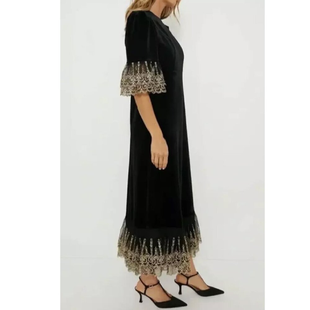 Tuckernuck Pomander Place Women's Black Velvet Lillith Dress, Size L Retail $168 - Picture 2 of 5